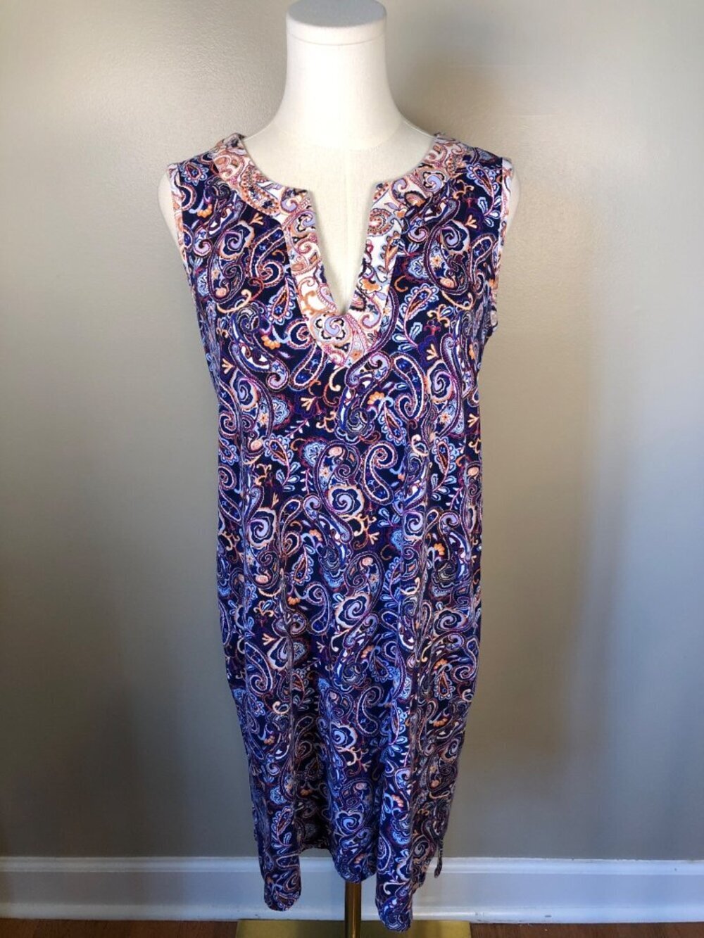 Lands End 100% Cotton Sleeveless Paisley Multicolor Dress Size Medium